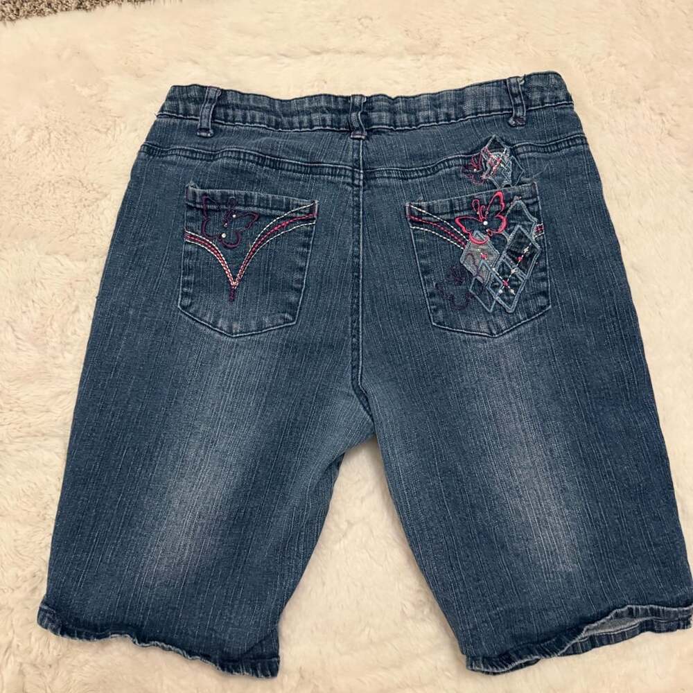 Total Girl Denim Jean Shorts Size 14 1/2 Plus Blue Butterfly Applique